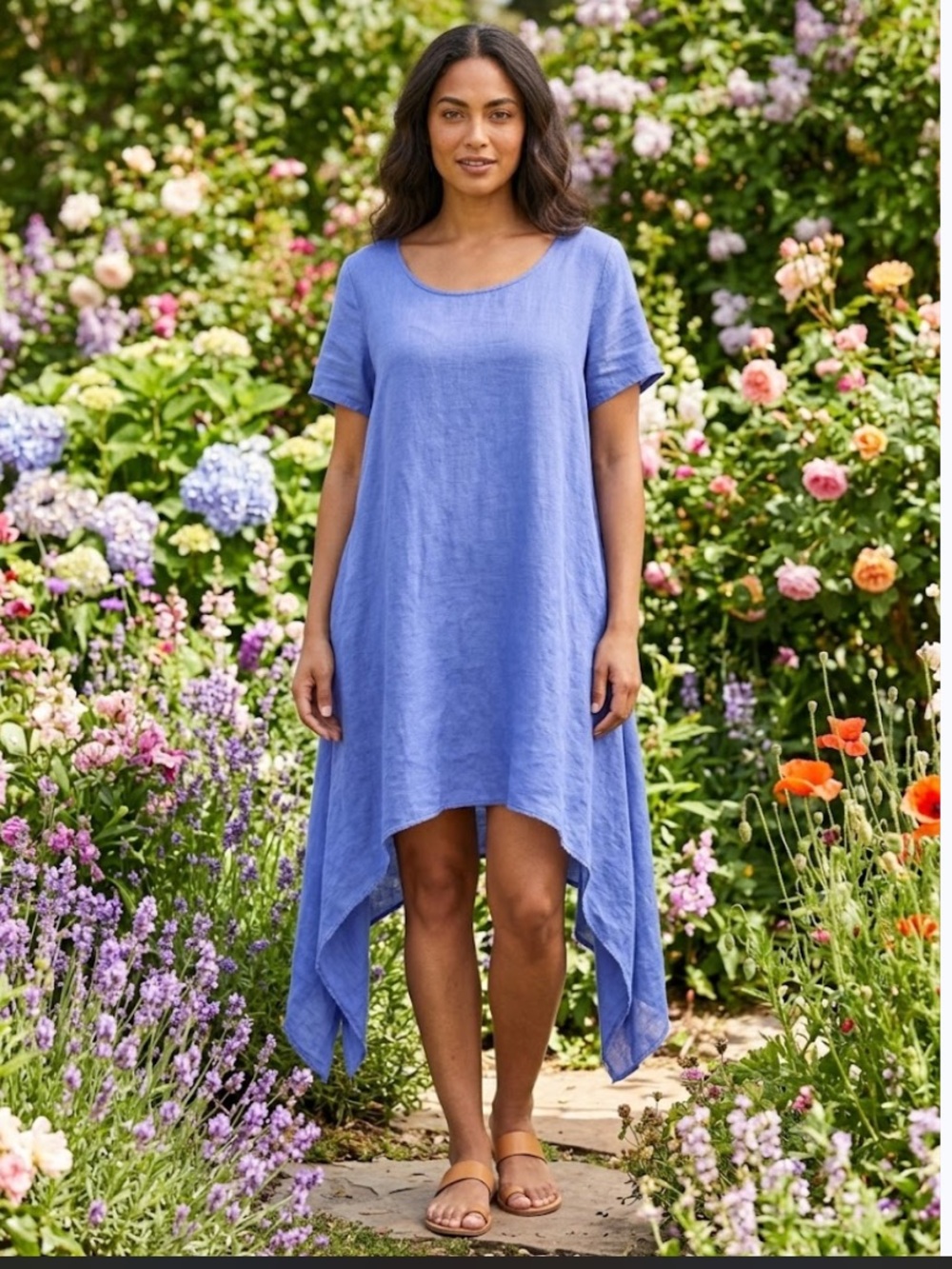 Yuvita Periwinkle Blue Linen Handkerchief Lagenlook Tunic Dress – Size Medium
